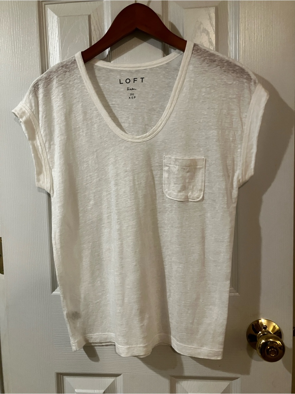 LOFT Petite White Linen Pocket Tee XSP